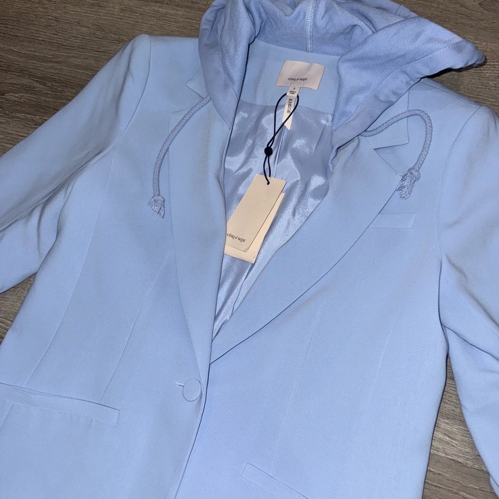 NWT CINQ A SEPT KHLOE ICICLE BLUE HOODED BLAZER JACKET 4 - Picture 10 of 12